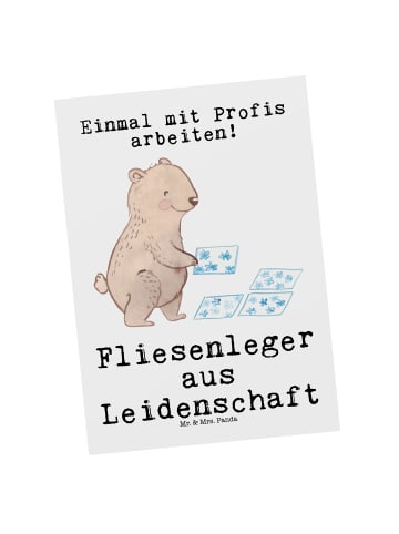 Mr. & Mrs. Panda Ansichtskarte Fliesenleger Leidenschaft mit Spruch in Weiß