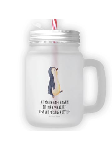 Mr. & Mrs. Panda Limonadenglas Pinguin mHerzieren mit Spruch in Transparent