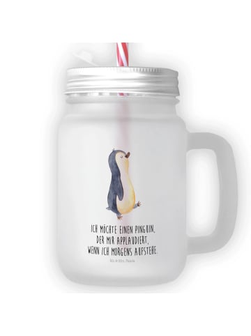 Mr. & Mrs. Panda Trinkglas Mason Jar Pinguin marschieren mit Spruch in Transparent