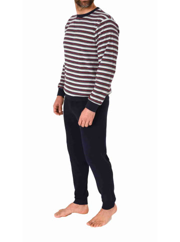 NORMANN Frottee Schlafanzug langarm Bündchen gestreifter - 77139 in grau