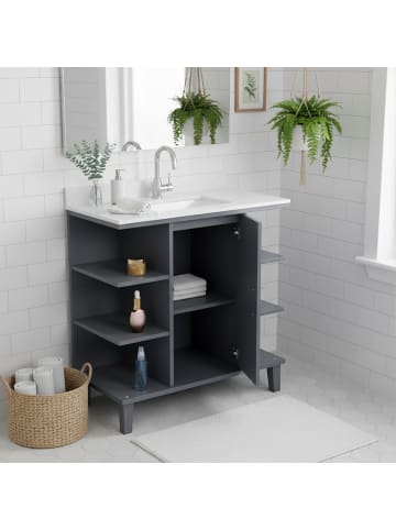 relaxdays Waschbeckenunterschrank in Blaugrau - (B)64 x (H)65 x (T)31 cm