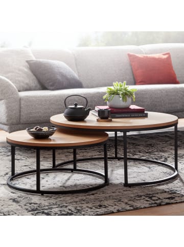 KADIMA DESIGN Wohnzimmertisch Set | Holz-Metall, Eiche Rund, 2-teilig in Beige