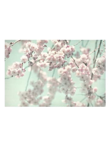 WALLART Leinwandbild - Kirschblütentanz auf Leinenstruktur in Creme-Beige