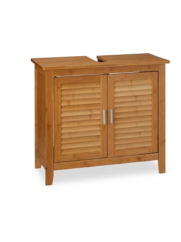 relaxdays Waschbeckenunterschrank Lamell in Natur - (B)67 x (H)60 x (T)30 cm