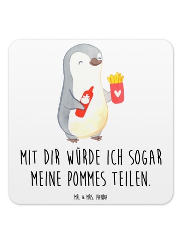 Mr. & Mrs. Panda Untersetzer für Gläser Pinguin Pommes mit Spruch in Weiß