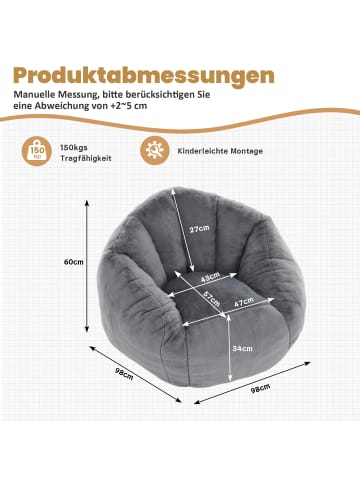 ABRIHOME Sitzsack in Grau Plüsch mittel weich für Wohnzimmer Kinderzimmer