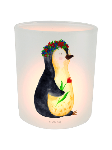 Mr. & Mrs. Panda Windlicht aus Glas Pinguin Blumen ohne Spruch in Transparent