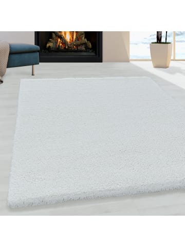 KADIMA DESIGN Teppich Hochflor Shaggy Uni Style Polypropylen Wohnzimmer in Weiß