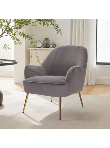 Home Nature Wohnkonzept Moderner Loungesessel mit Lammfell und Eiche in Dunkelgrau 66x66x80 cm