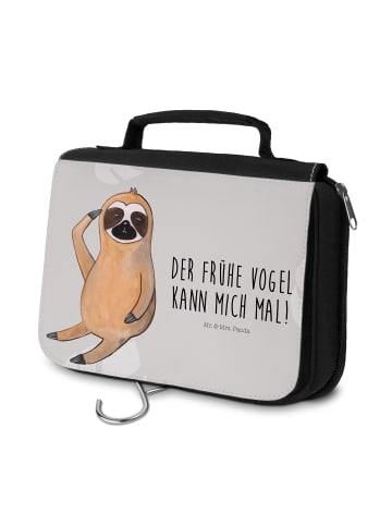 Mr. & Mrs. Panda kosmetiktäschchen Faultier Vogel mit Spruch in Grau Pastell