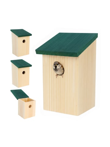 relaxdays 4 x Nistkasten in Natur/ Grün - (B)12 x (H)22 x (T)14 cm