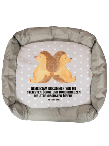 Mr. & Mrs. Panda Liegeplatz Igel händchenhaltend mit Spruch in Grau Pastell