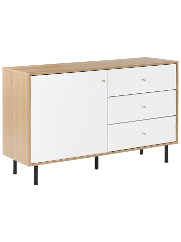 Beliani Sideboard PALMER in Weiß/Schwarz/Heller Holzfarbton