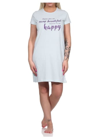 NORMANN Schön Kurznachthemd halbarm Bigshirt Zierspruch - 74697 in blau