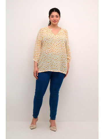 KAFFE curve Langarm-Bluse KCsigrida in White/Orange Graphic Dots