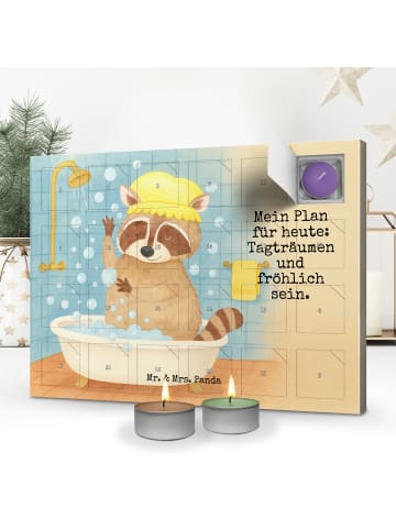 Mr. & Mrs. Panda Adventskalender Waschbär Design mit Spruch in Weiß