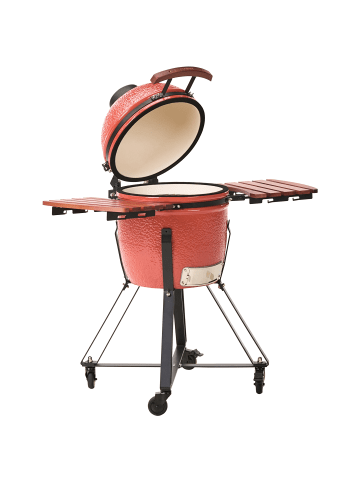 Beliani Holzkohlegrill KAMADO in Rot/Schwarz/Heller Holzfarbton