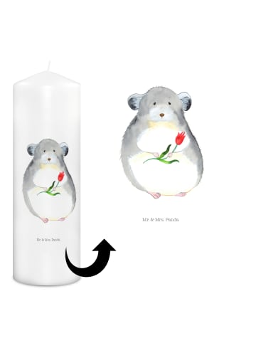 Mr. & Mrs. Panda Wachskerze Chinchilla Blume ohne Spruch in Weiß