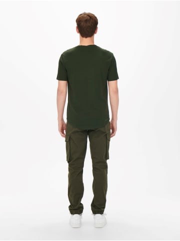 Only&Sons Langes Rundhals T-Shirt Kurzarm Shirt ONSMATT Stretch Basic in Dunkelgrün