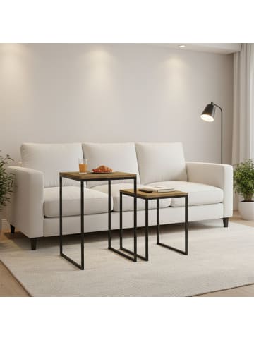 relaxdays Beistelltisch 2er Set in Holzoptik/ Schwarz