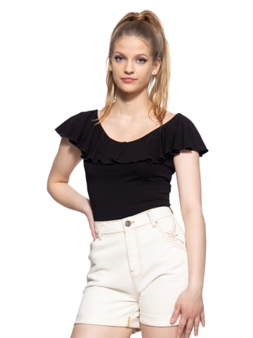 Queen Kerosin Queen Kerosin Volant Top unifarben in schwarz