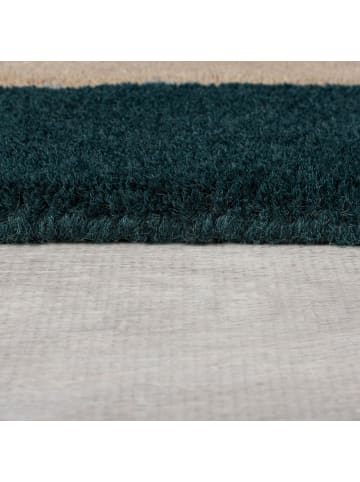KADIMA DESIGN Wollteppich Labyrinth Muster, Geometrisch, Wohnzimmer in Türkis-Beige
