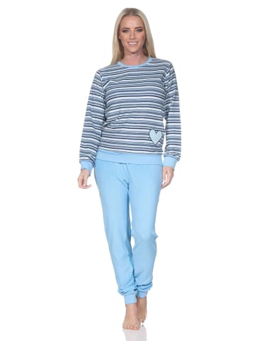 NORMANN Frottee Schlafanzug langarm Bündchen Herzmotiv in blau