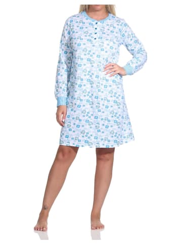 NORMANN Nachthemd langarm Bündchen an den Ärmeln - 76195 in blau