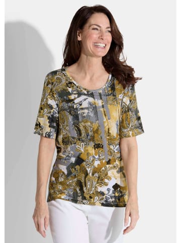 GOLDNER Halbarm Druckshirt, grafisches Paisley in grau / goldfarben / gemustert