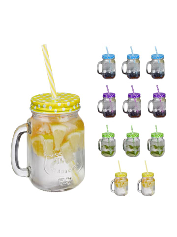 relaxdays 12 x Trinkglas in Transparent/ Bunt - 500 ml