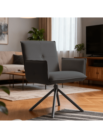 Home Nature Wohnkonzept Essstuhl aus Cord quadratisch 360° drehbar in Dunkelgrau 49x56x87 cm