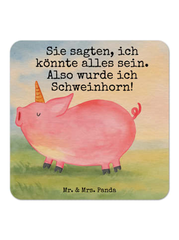Mr. & Mrs. Panda Bierdeckel Einhorn Schwein Design mit Spruch in Weiß