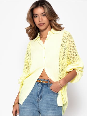 SASSYCLASSY Leinen Bluse mit Spitze in Gelb