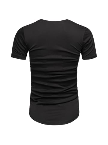 Amaci&Sons Basic Oversize T-Shirt mit V-Ausschnitt BELLEVUE in Schwarz
