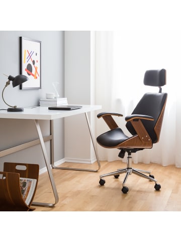 home24 Bürodrehstuhl Viiki in Schwarz / Walnuss