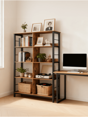 VASAGLE Bücherregal Barnet in Braun-Schwarz - (B)80 x (H)149 x (T)33 cm