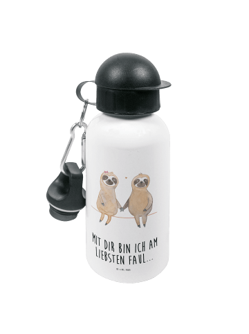 Mr. & Mrs. Panda Kindertrinkflasche Faultier Pärchen mit Spruch in Weiß