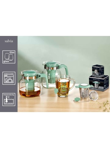 2er Set Teekanne mit Stövchen Salvia in Transparent 1 l