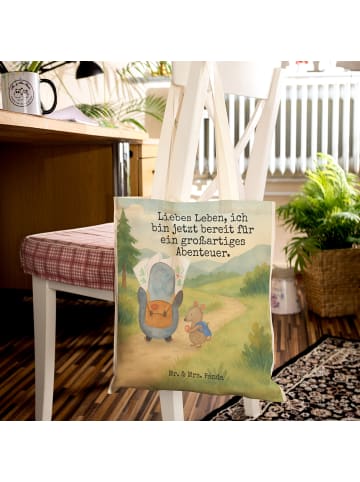 Mr. & Mrs. Panda Tote Bag Pinguin & Maus Wanderer Design mit Spruch in Weiß