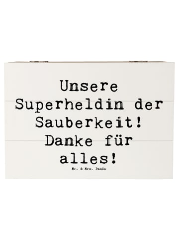 Mr. & Mrs. Panda Holzkiste Spruch Putzfrau Superheldin mit Spruch in Weiß