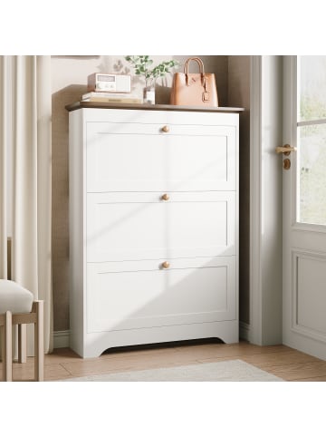 ABRIHOME Schrank in Weiß mit 3 Klappen und runden Griffen für Eingangsbereich