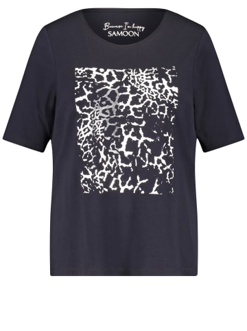 SAMOON T-Shirt Kurzarm Rundhals in Navy gemustert