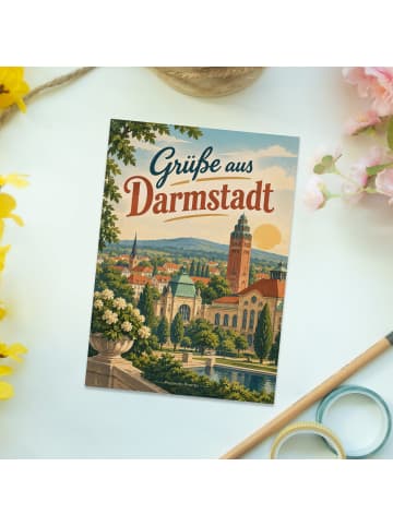 Postkarte Stadt nostalgisch Design mit Spruch in Weiß