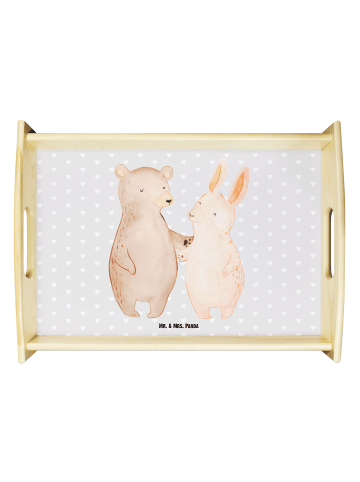 Mr. & Mrs. Panda Serviertablett Bär und Hase Umarmen ohne Spruch in Grau Pastell