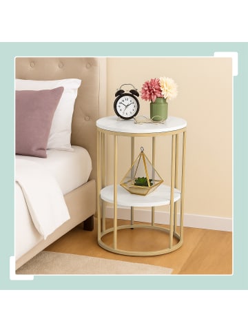 relaxdays Beistelltisch in Weiß/ Gold - (H)57 x ø 40 cm