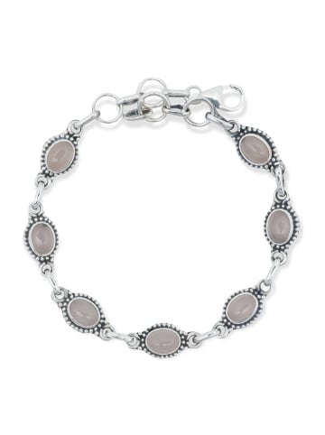 mantraroma 925er Silber - Armbänder (L) 19,5 cm mit Rosenquarz