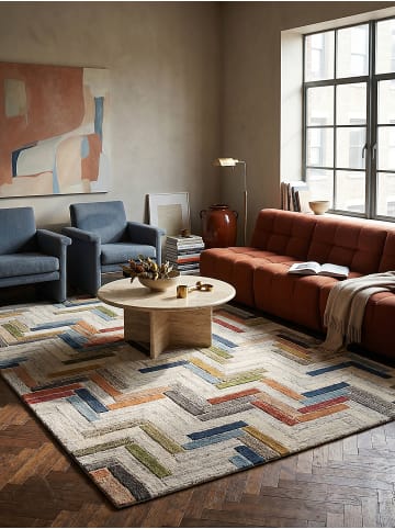 KADIMA DESIGN Teppich Wolle ESK Fischgrät Wohnzimmer Modern Geometrisch in Multicolor