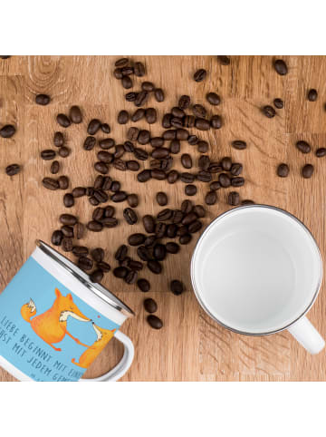 Mr. & Mrs. Panda Emaille Tasse Hochzeit Liebe mit Spruch in Sky Blue