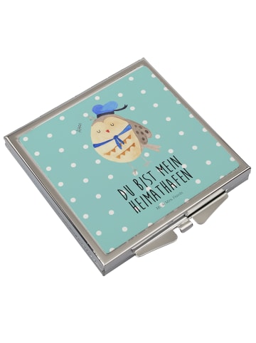 Mr. & Mrs. Panda Kosmetikspiegel Eule Matrose mit Spruch in Türkis Pastell