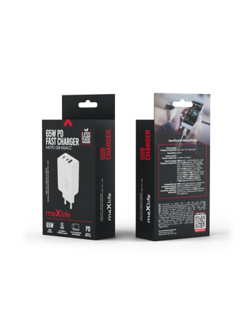 maXlife Maxlife MXTC-08-65ACC PD QC Ladegerät 2x USB-C 1x USB 65W weiß in weiß